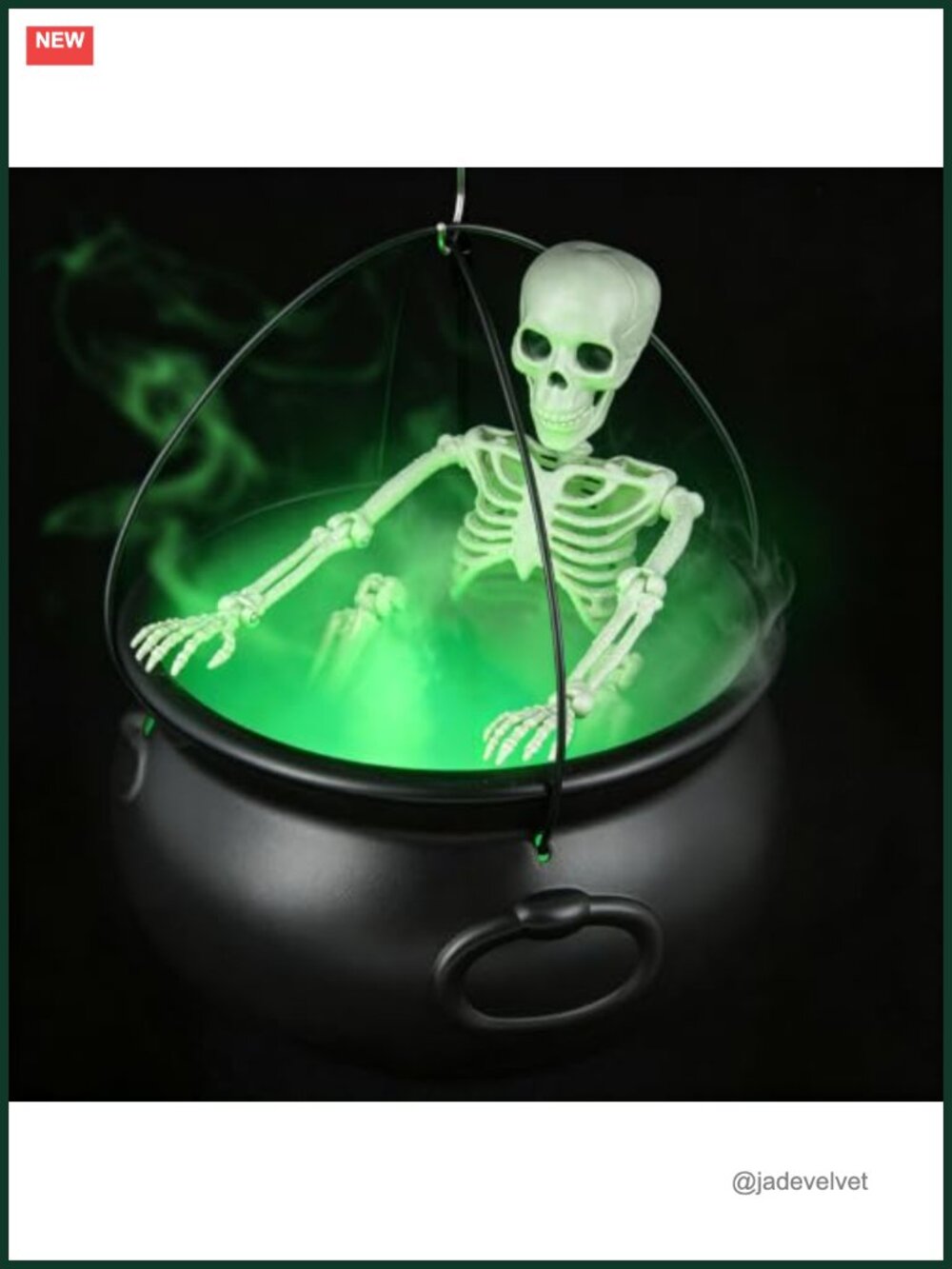 Witch Cauldron Tripod Halloween Decoration with Fog Maker & Skull, Metal &